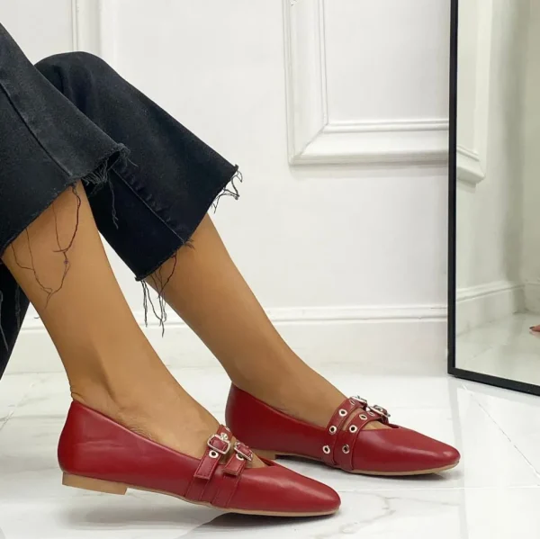 Primi Tacchi Mallory - Scarpe Donna Ballerine Cinturini Comode Rosso New