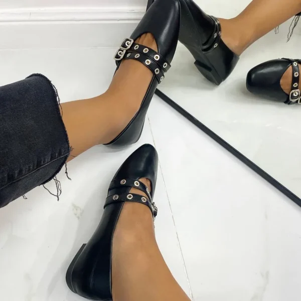 Primi Tacchi Mallory - Scarpe Donna Ballerine Cinturini Comode NERO Discount