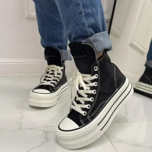Primi Tacchi Marbella - Sneakers Donna Scarpe Ginnastica Lacci Casual Comodo Nera Online