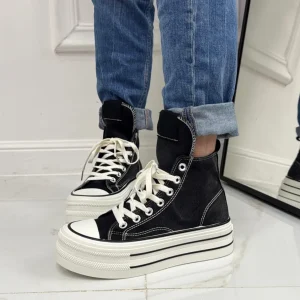 Primi Tacchi Marbella - Sneakers Donna Scarpe Ginnastica Lacci Casual Comodo Nera Online