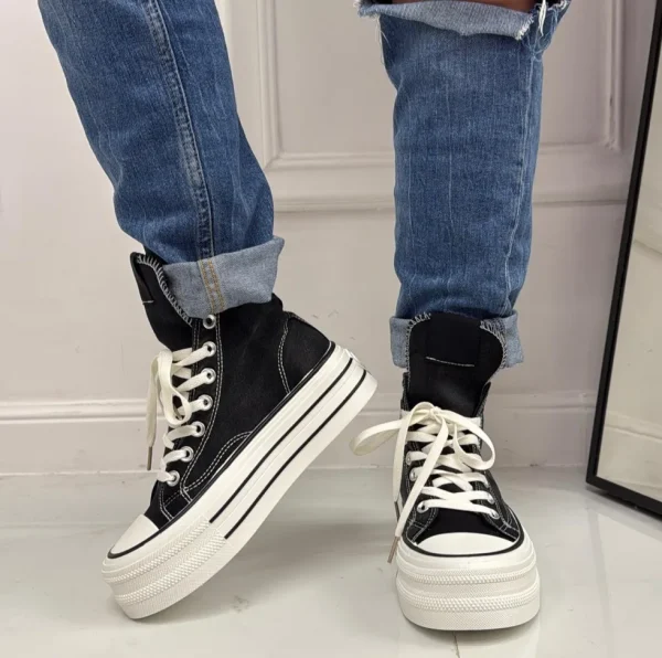 Primi Tacchi Marbella - Sneakers Donna Scarpe Ginnastica Lacci Casual Comodo Nera Online