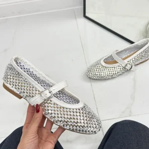 Primi Tacchi Marina - Scarpe Donna Ballerine Casual Strass Bianche Hot