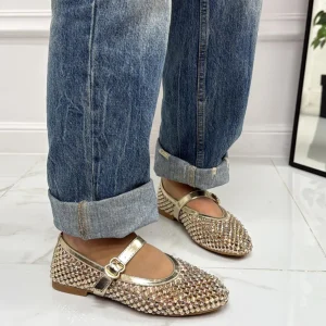 Primi Tacchi Marina - Scarpe Donna Ballerine Casual Strass Oro New