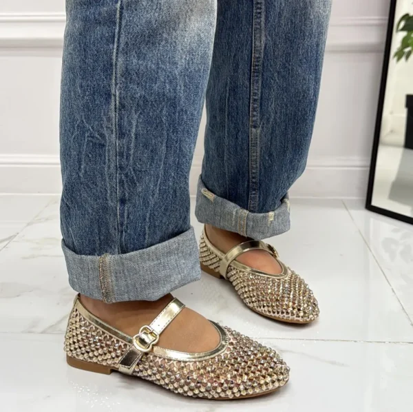 Primi Tacchi Marina - Scarpe Donna Ballerine Casual Strass Oro New