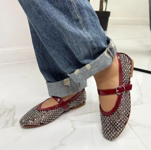 Primi Tacchi Marina - Scarpe Donna Ballerine Casual Strass Rosse Best