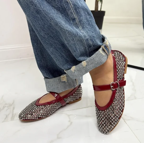 Primi Tacchi Marina - Scarpe Donna Ballerine Casual Strass Rosse Best