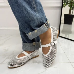 Primi Tacchi Marina - Scarpe Donna Ballerine Casual Strass Bianche Hot
