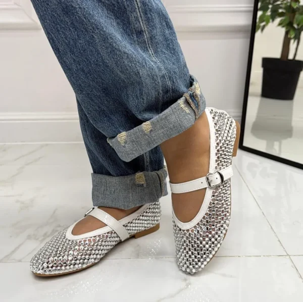 Primi Tacchi Marina - Scarpe Donna Ballerine Casual Strass Bianche Hot