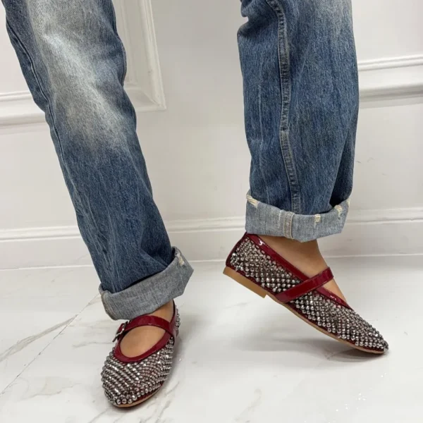 Primi Tacchi Marina - Scarpe Donna Ballerine Casual Strass Rosse Best