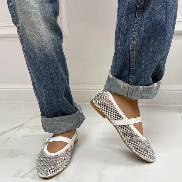 Primi Tacchi Marina - Scarpe Donna Ballerine Casual Strass Bianche Hot