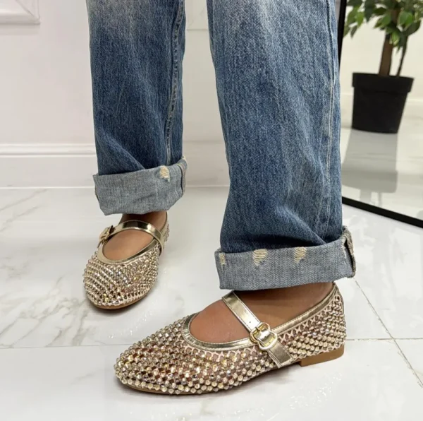 Primi Tacchi Marina - Scarpe Donna Ballerine Casual Strass Oro New