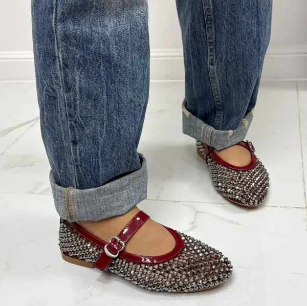 Primi Tacchi Marina - Scarpe Donna Ballerine Casual Strass Rosse Best
