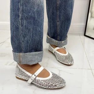 Primi Tacchi Marina - Scarpe Donna Ballerine Casual Strass Bianche Hot