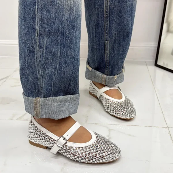 Primi Tacchi Marina - Scarpe Donna Ballerine Casual Strass Bianche Hot