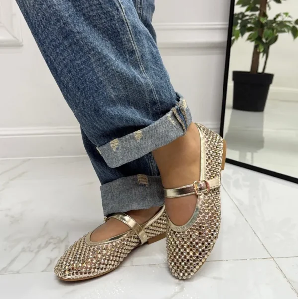 Primi Tacchi Marina - Scarpe Donna Ballerine Casual Strass Oro New
