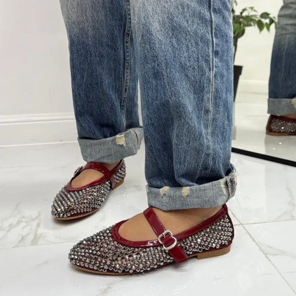 Primi Tacchi Marina - Scarpe Donna Ballerine Casual Strass Rosse Best
