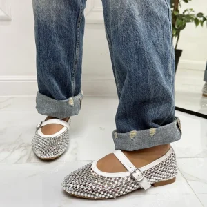 Primi Tacchi Marina - Scarpe Donna Ballerine Casual Strass Bianche Hot