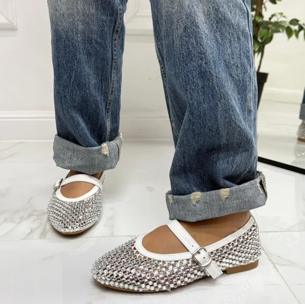 Primi Tacchi Marina - Scarpe Donna Ballerine Casual Strass Bianche Hot