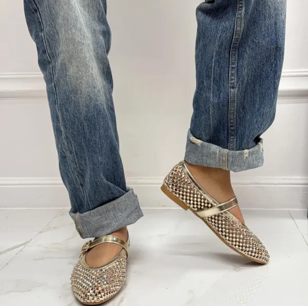 Primi Tacchi Marina - Scarpe Donna Ballerine Casual Strass Oro New