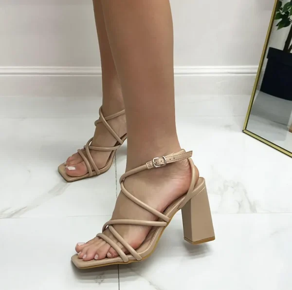 Primi Tacchi Marisol - Sandalo Donna Scarpa Tacco Punta Quadrata Incroci Nude Hot