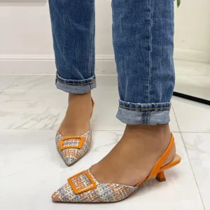 Primi Tacchi Marlena - Décolleté Donna Cinturino Elastico Tacco Basso Elegante Aran ARANCIONE New