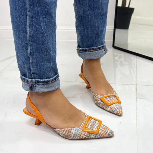 Primi Tacchi Marlena - Décolleté Donna Cinturino Elastico Tacco Basso Elegante Aran ARANCIONE New