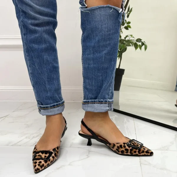 Primi Tacchi Marlena - Décolleté Donna Cinturino Elastico Tacco Basso Elegante Leop Outlet
