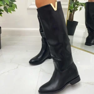 Primi Tacchi Megghy - Stivali Donna Zeppa Interna Casual Comodo Dettaglio Nero Clearance