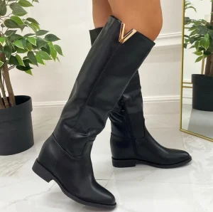 Primi Tacchi Megghy - Stivali Donna Zeppa Interna Casual Comodo Dettaglio Nero Clearance