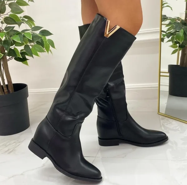 Primi Tacchi Megghy - Stivali Donna Zeppa Interna Casual Comodo Dettaglio Nero Clearance