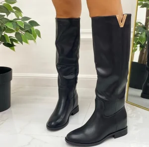 Primi Tacchi Megghy - Stivali Donna Zeppa Interna Casual Comodo Dettaglio Nero Clearance