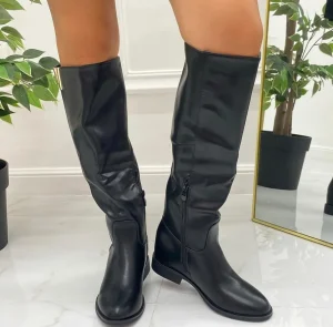 Primi Tacchi Megghy - Stivali Donna Zeppa Interna Casual Comodo Dettaglio Nero Clearance