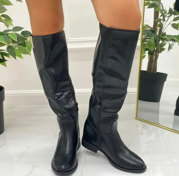 Primi Tacchi Megghy - Stivali Donna Zeppa Interna Casual Comodo Dettaglio Nero Clearance