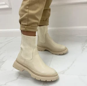 Primi Tacchi Mersia - Stivaletto Donna Scarpa Basso Calzino Casual Beige Hot