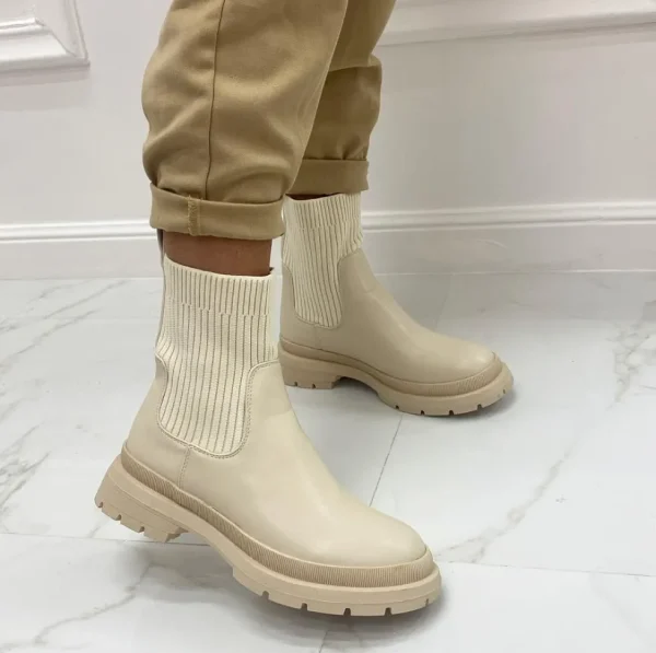 Primi Tacchi Mersia - Stivaletto Donna Scarpa Basso Calzino Casual Beige Hot