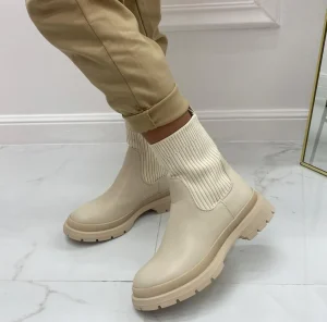 Primi Tacchi Mersia - Stivaletto Donna Scarpa Basso Calzino Casual Beige Hot