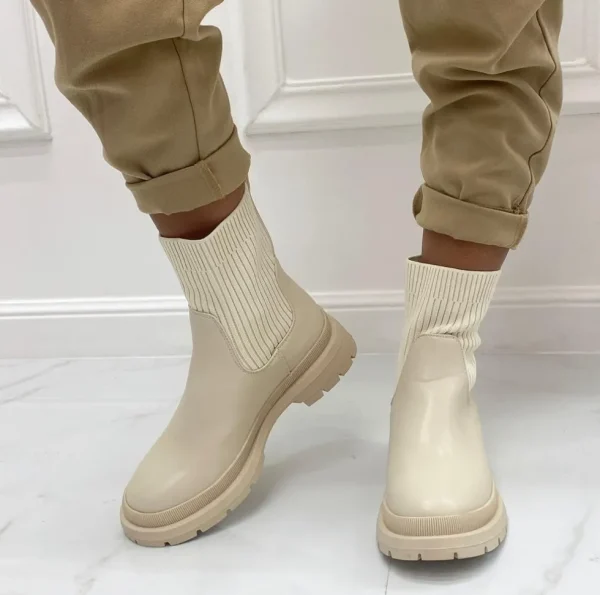 Primi Tacchi Mersia - Stivaletto Donna Scarpa Basso Calzino Casual Beige Hot