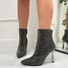 Primi Tacchi Mery - Stivaletto Donna Punta Tacco Strass Nero Hot