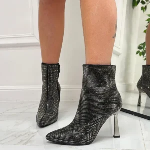 Primi Tacchi Mery - Stivaletto Donna Punta Tacco Strass Nero Hot
