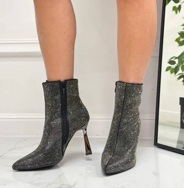 Primi Tacchi Mery - Stivaletto Donna Punta Tacco Strass Nero Hot
