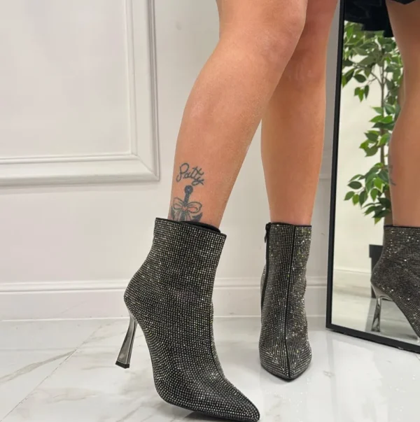 Primi Tacchi Mery - Stivaletto Donna Punta Tacco Strass Nero Hot