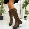 Primi Tacchi Mia - Stivale Donna Alto Punta Tonda Donna Fibbie Marrone Outlet