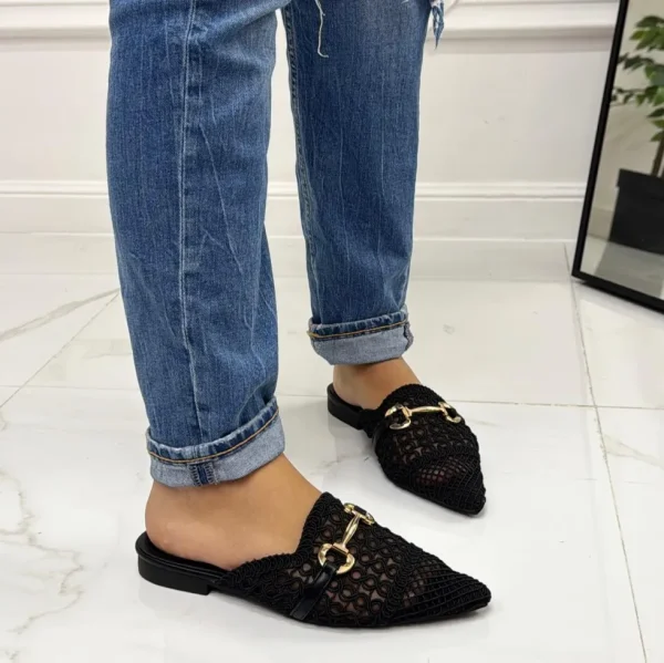 Primi Tacchi Mindy - Sabot Mules Pantofolina Donna Flat Punta Tallone Scoperto Nero Discount