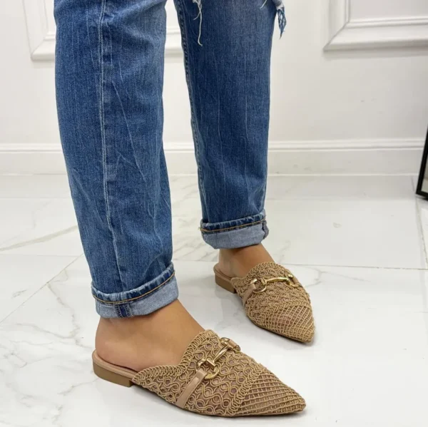 Primi Tacchi Mindy - Sabot Mules Pantofolina Donna Flat Punta Tallone Scoperto Beig New