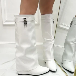 Primi Tacchi Moira - Stivale Donna Scarpe Zeppa Punta Tonda Bianco Online