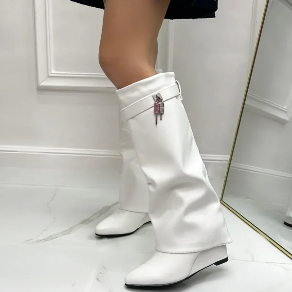 Primi Tacchi Moira - Stivale Donna Scarpe Zeppa Punta Tonda Bianco Online