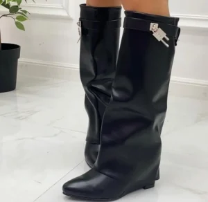 Primi Tacchi Moira - Stivale Donna Scarpe Zeppa Punta Tonda Nero Online