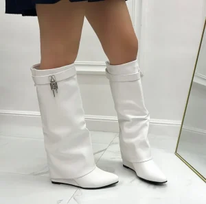 Primi Tacchi Moira - Stivale Donna Scarpe Zeppa Punta Tonda Bianco Online