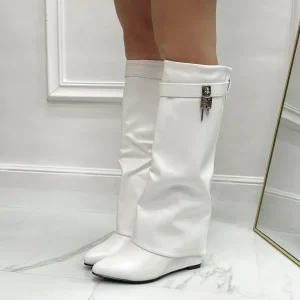 Primi Tacchi Moira - Stivale Donna Scarpe Zeppa Punta Tonda Bianco Online