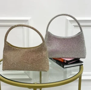 Primi Tacchi Montecarlo - Borsa Donna Manico Strass Elegante Nero, Argento E Oro Sale